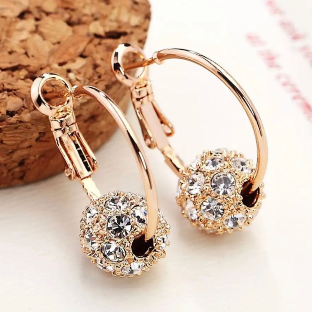 Unique & Pretty Crystal Ball Gold Earrings Accessories Jewelry